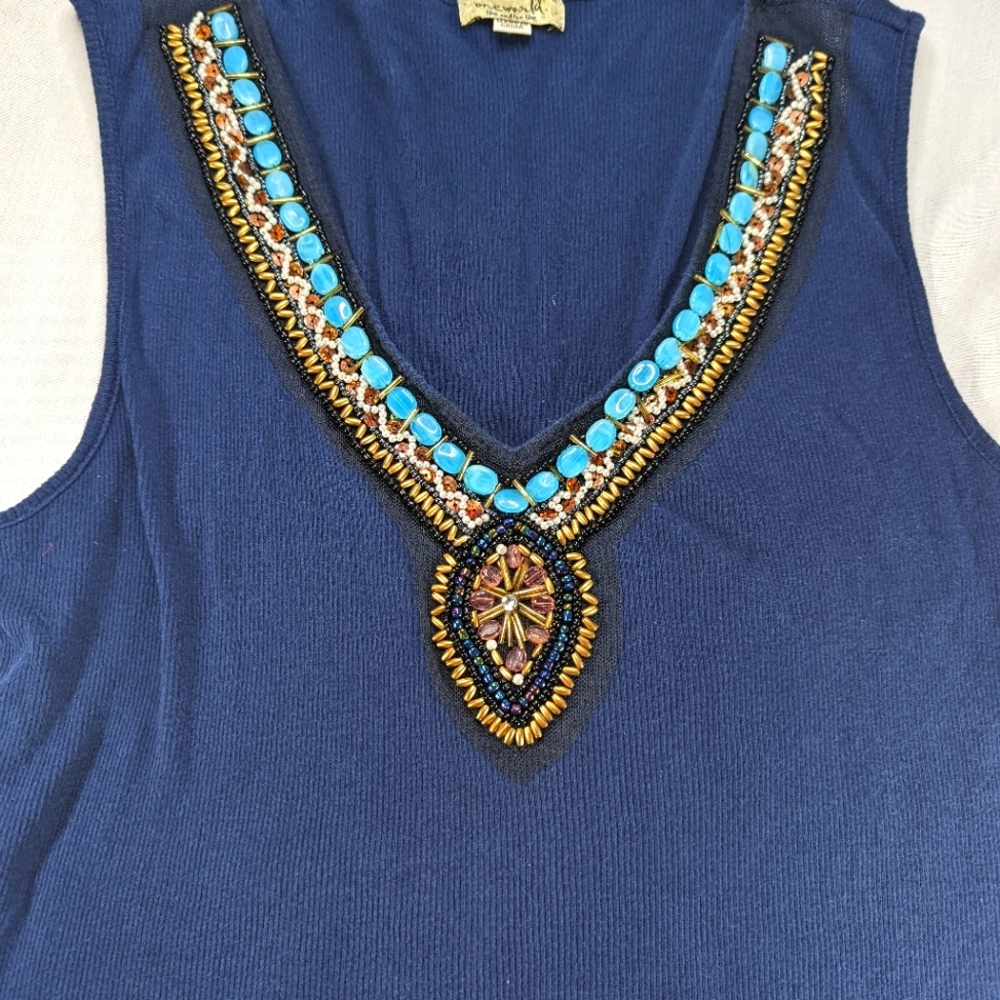 One World Beautifully Beaded Sleeveless Top Large